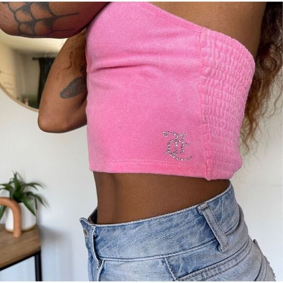 UO Juicy Couture Pink Terry Cloth Halter Crop Top NWT Y2K Size Medium - Picture 2 of 9